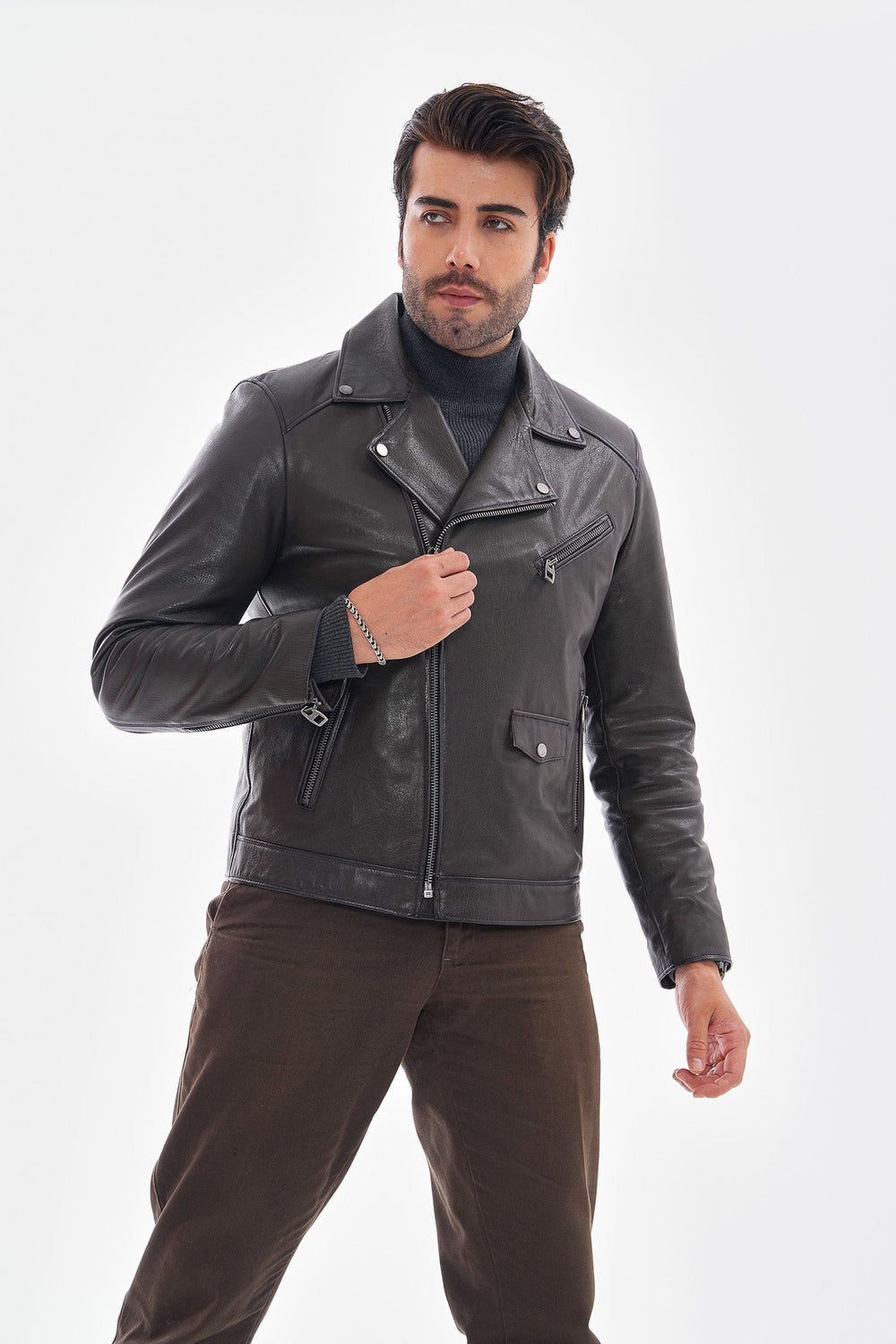 The Volt Textured Charcoal Leather Jacket