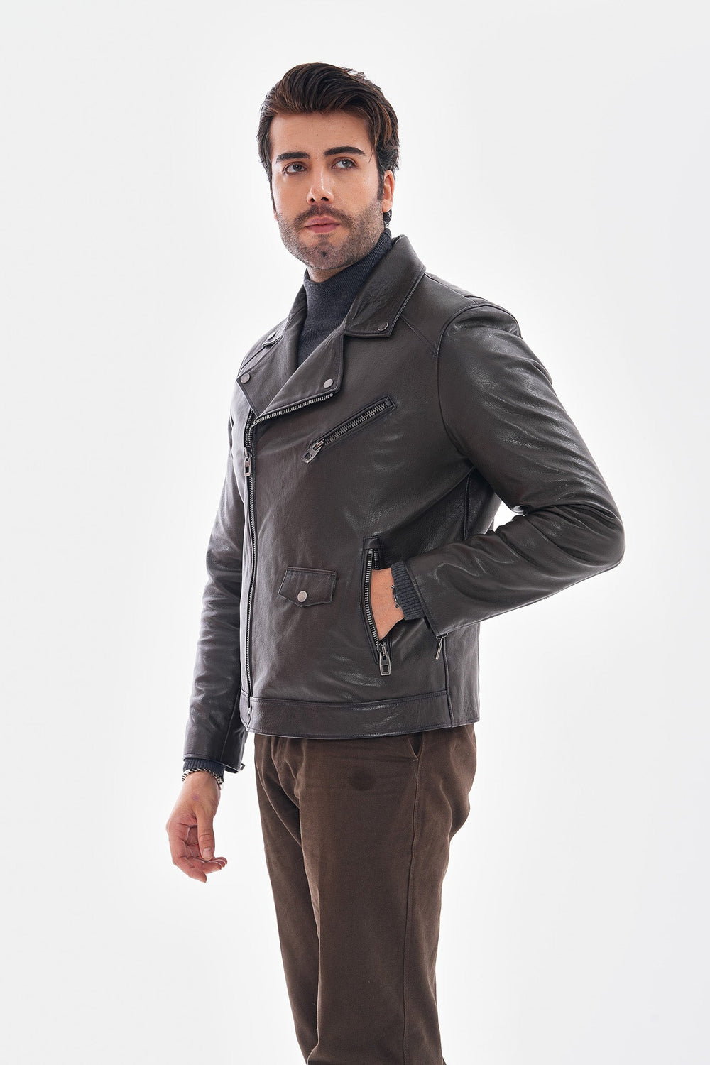 The Volt Textured Charcoal Leather Jacket