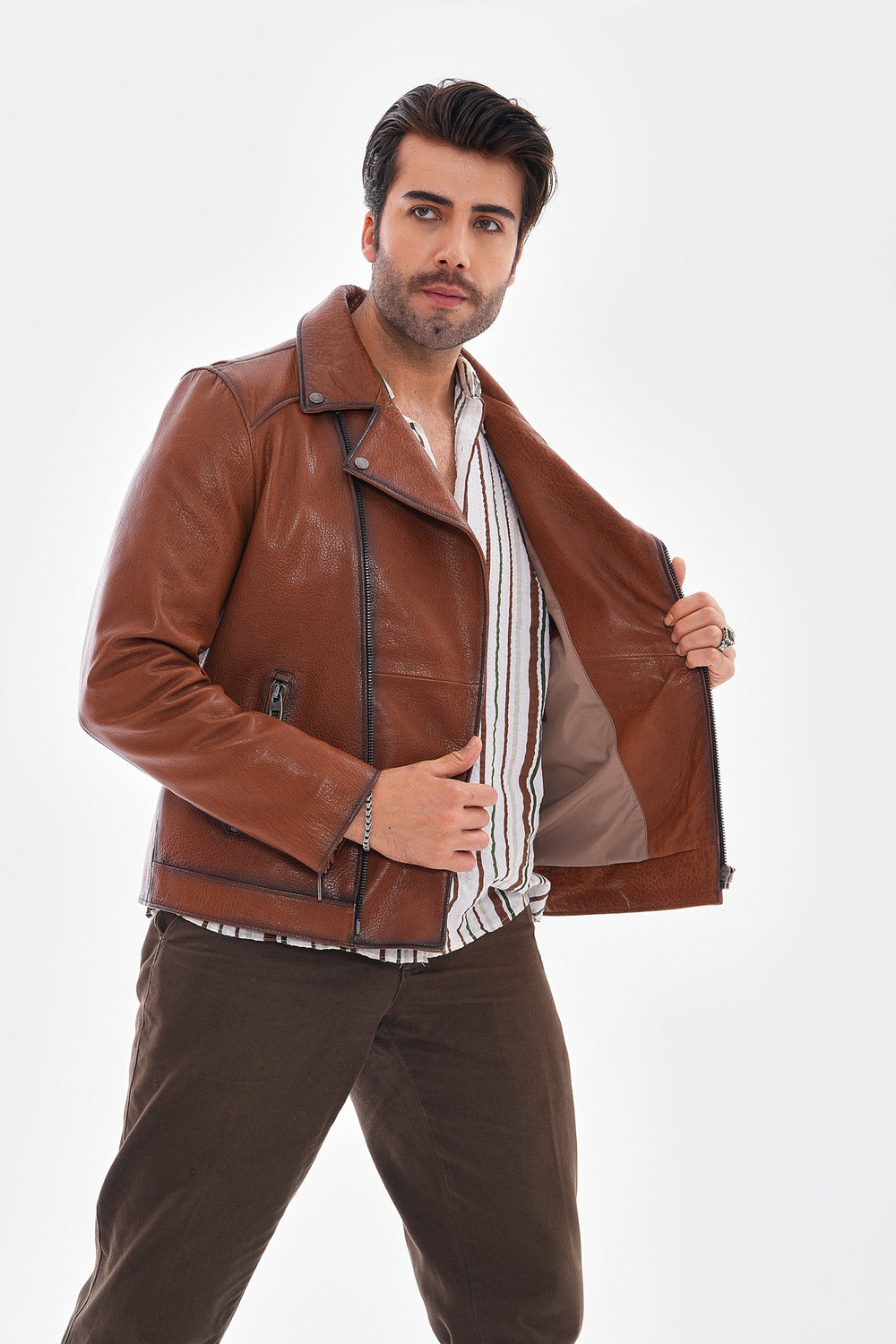 The Volt Textured Tan Leather Jacket