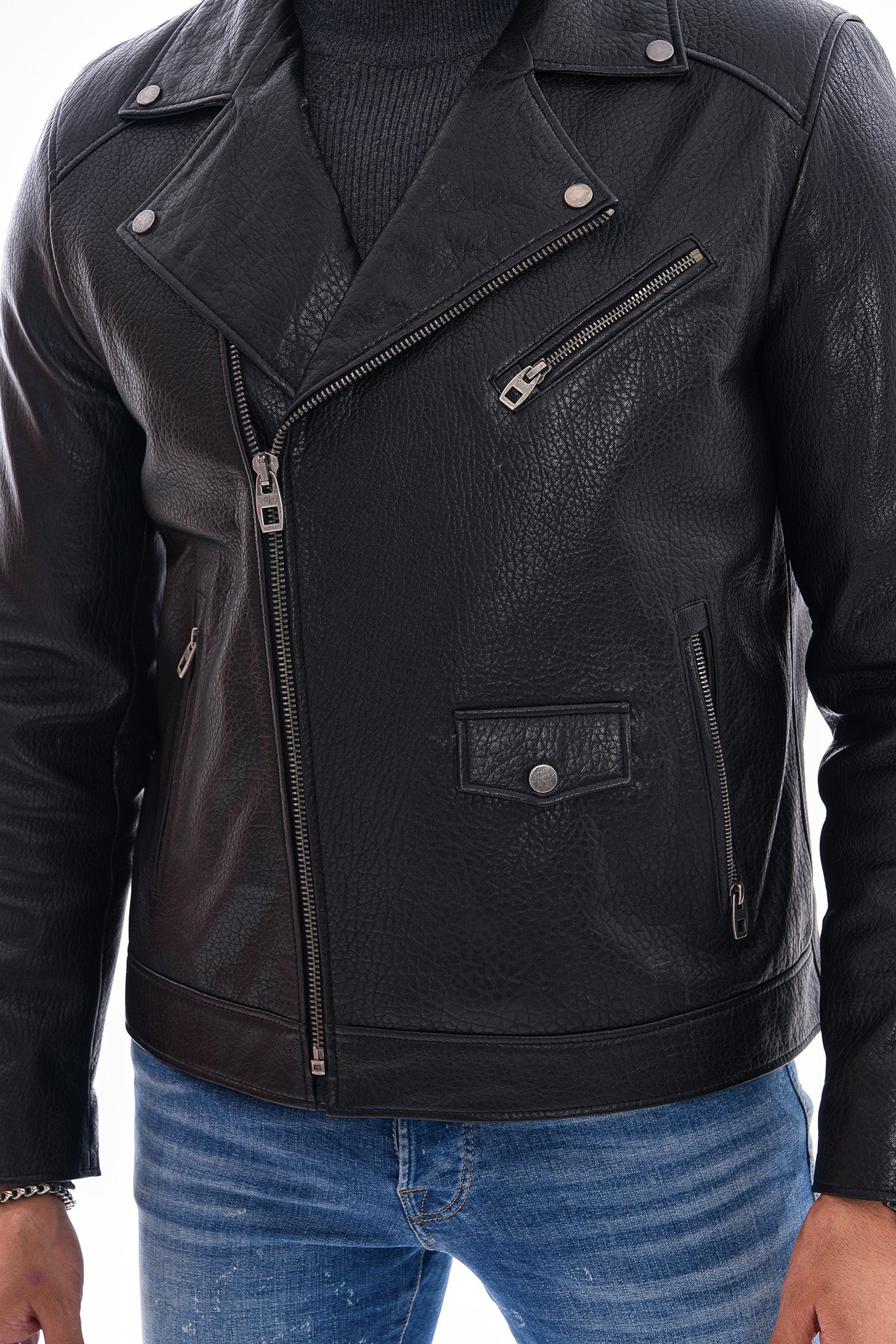 The Volt Textured Black Leather Jacket