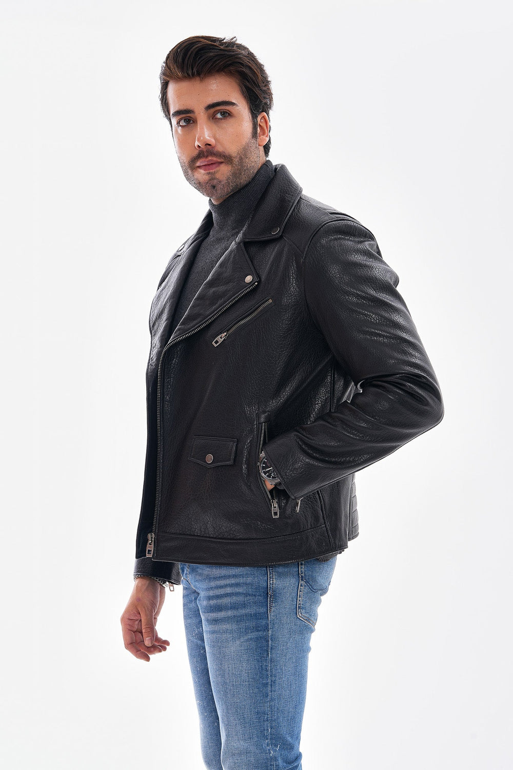The Volt Textured Black Leather Jacket
