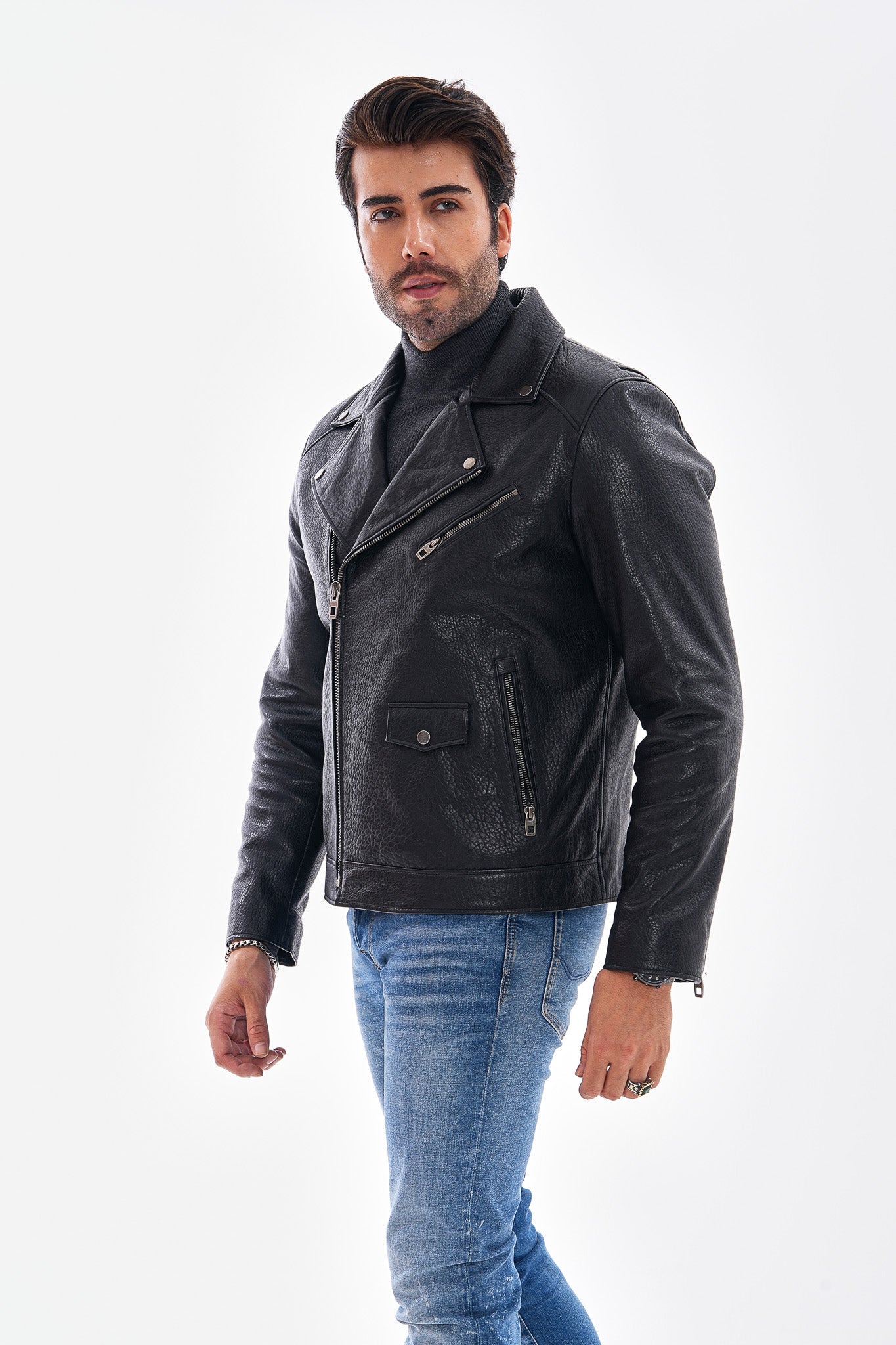 The Volt Textured Black Leather Jacket