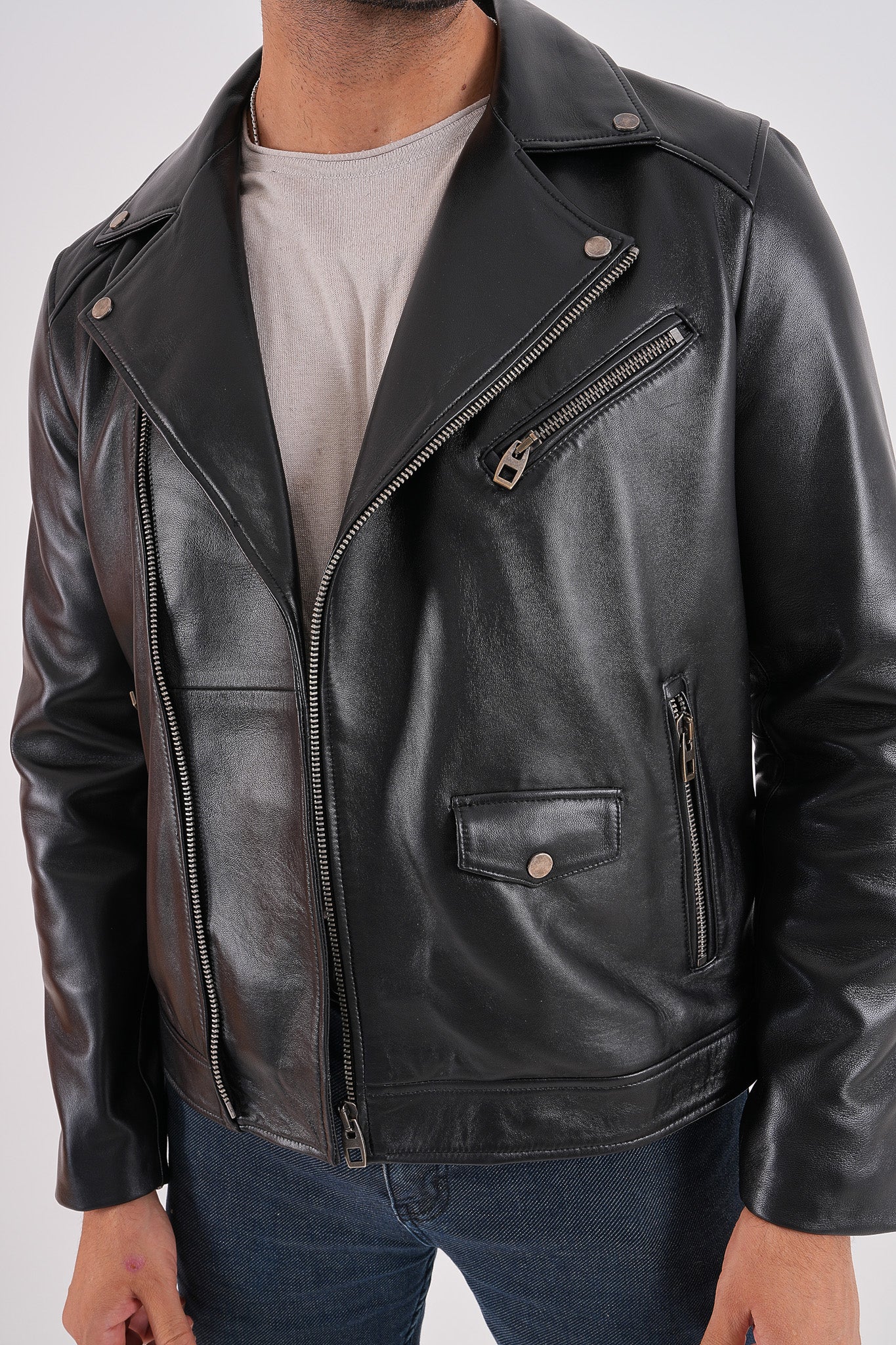 The Volt Black Leather Biker Jacket