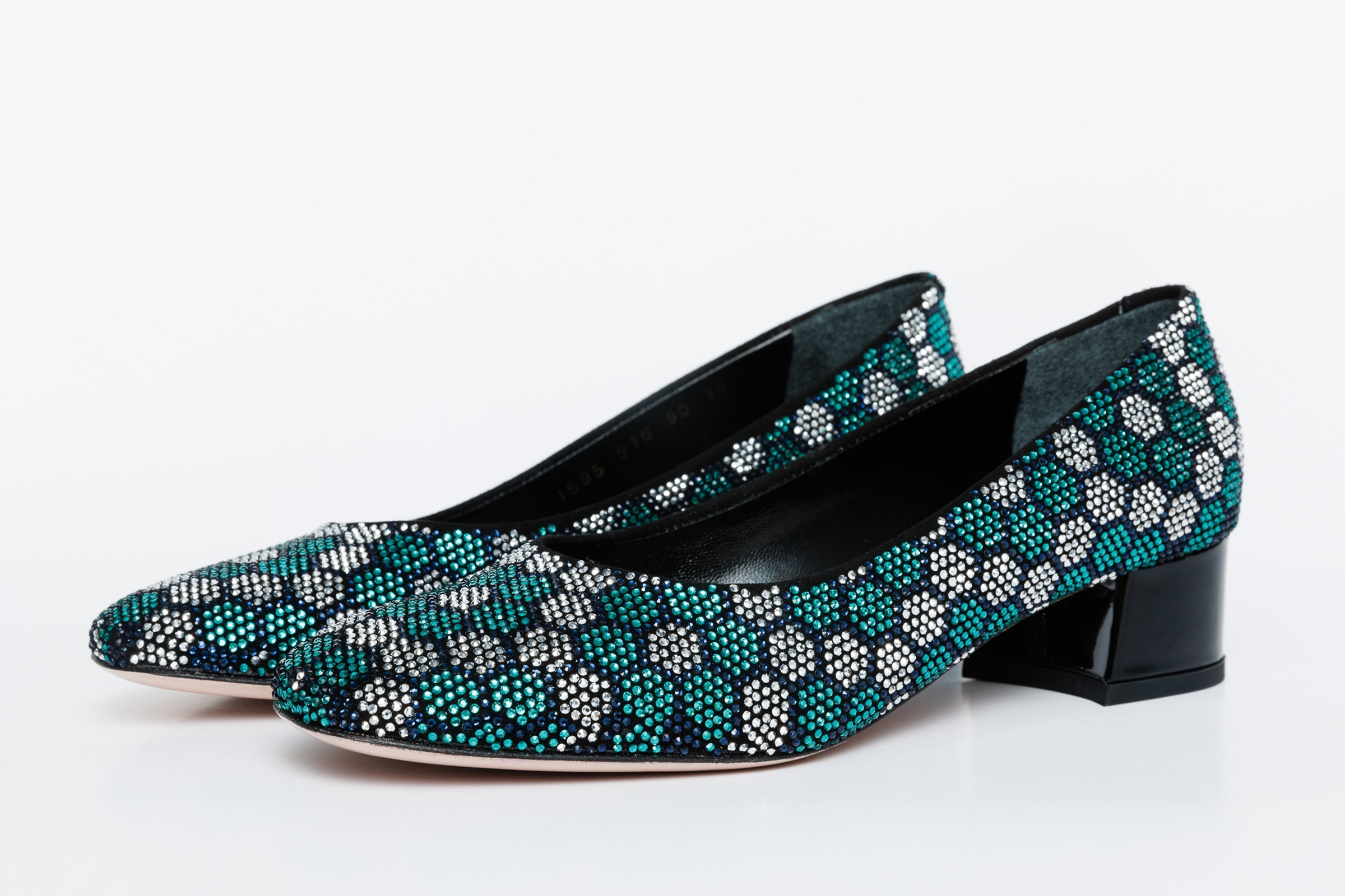 The Doha Turqoise Glitter Leather Block Pump Shoe
