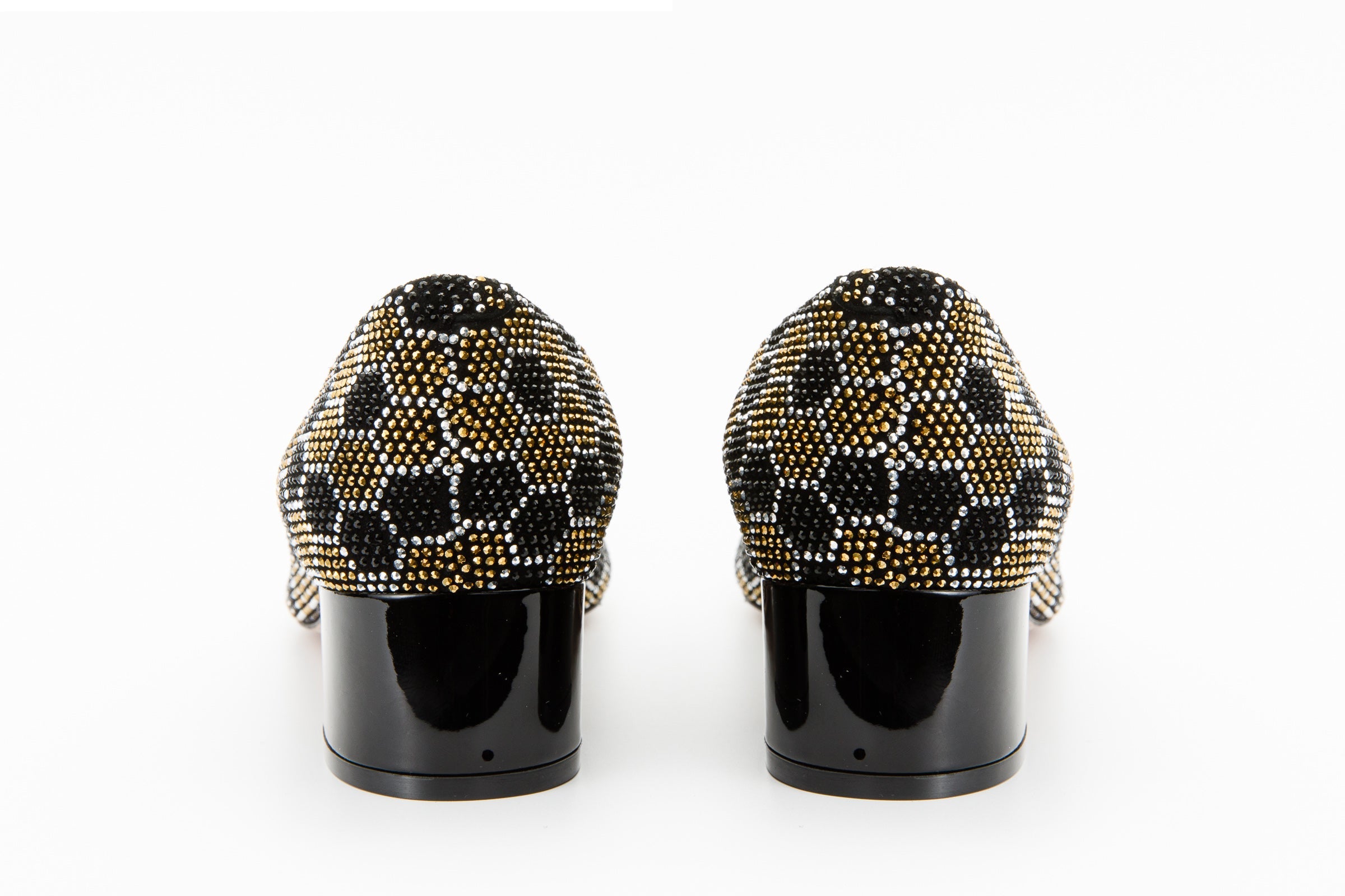 The Doha Gold Black Glitter Leather Block Pump Shoe