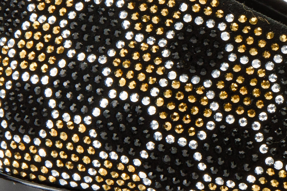 The Doha Gold Black Glitter Leather Block Pump Shoe