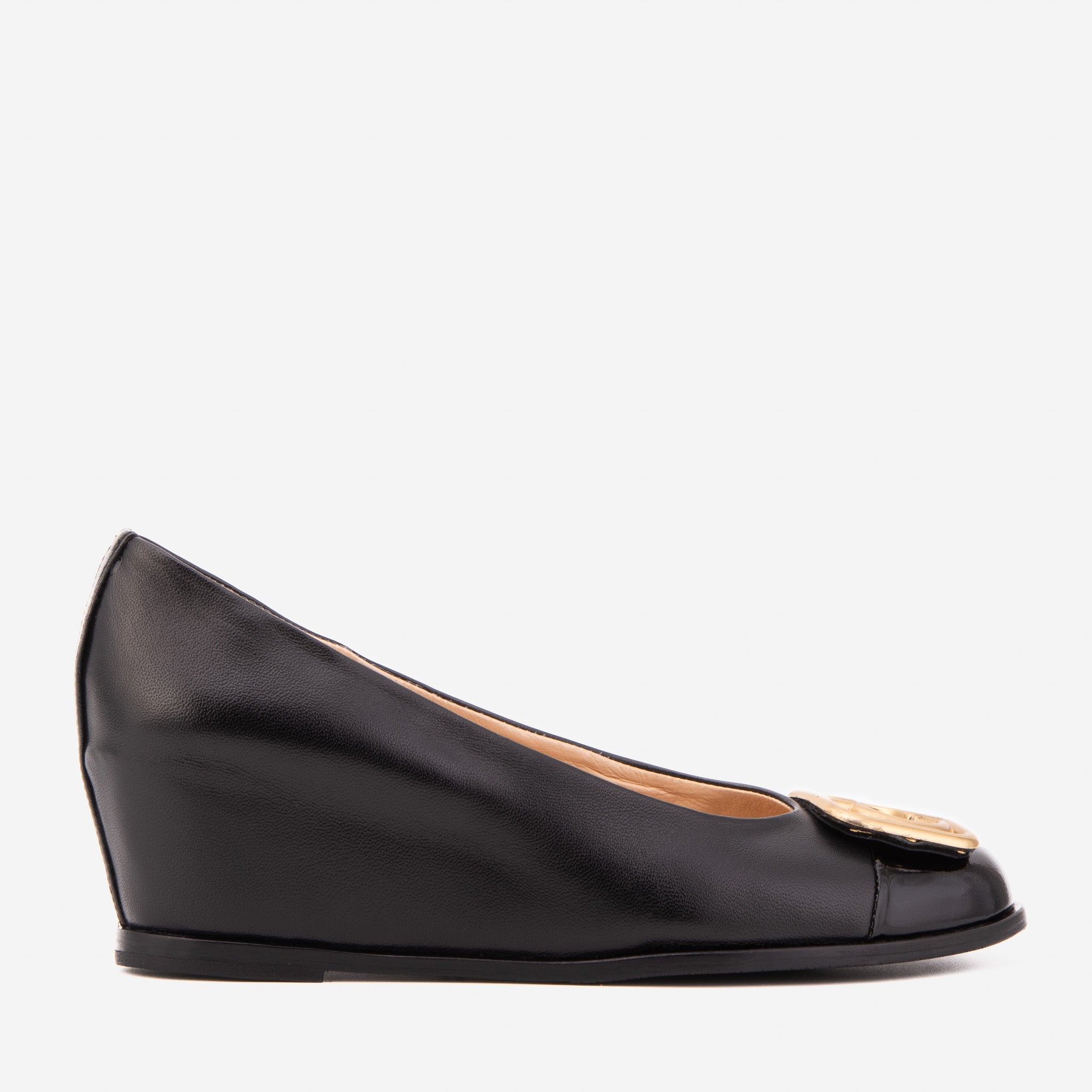 The Selene Black Leather Wedge Heel Shoe