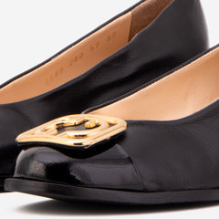 The Selene Black Leather Wedge Heel Shoe