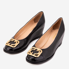 The Selene Black Leather Wedge Heel Shoe