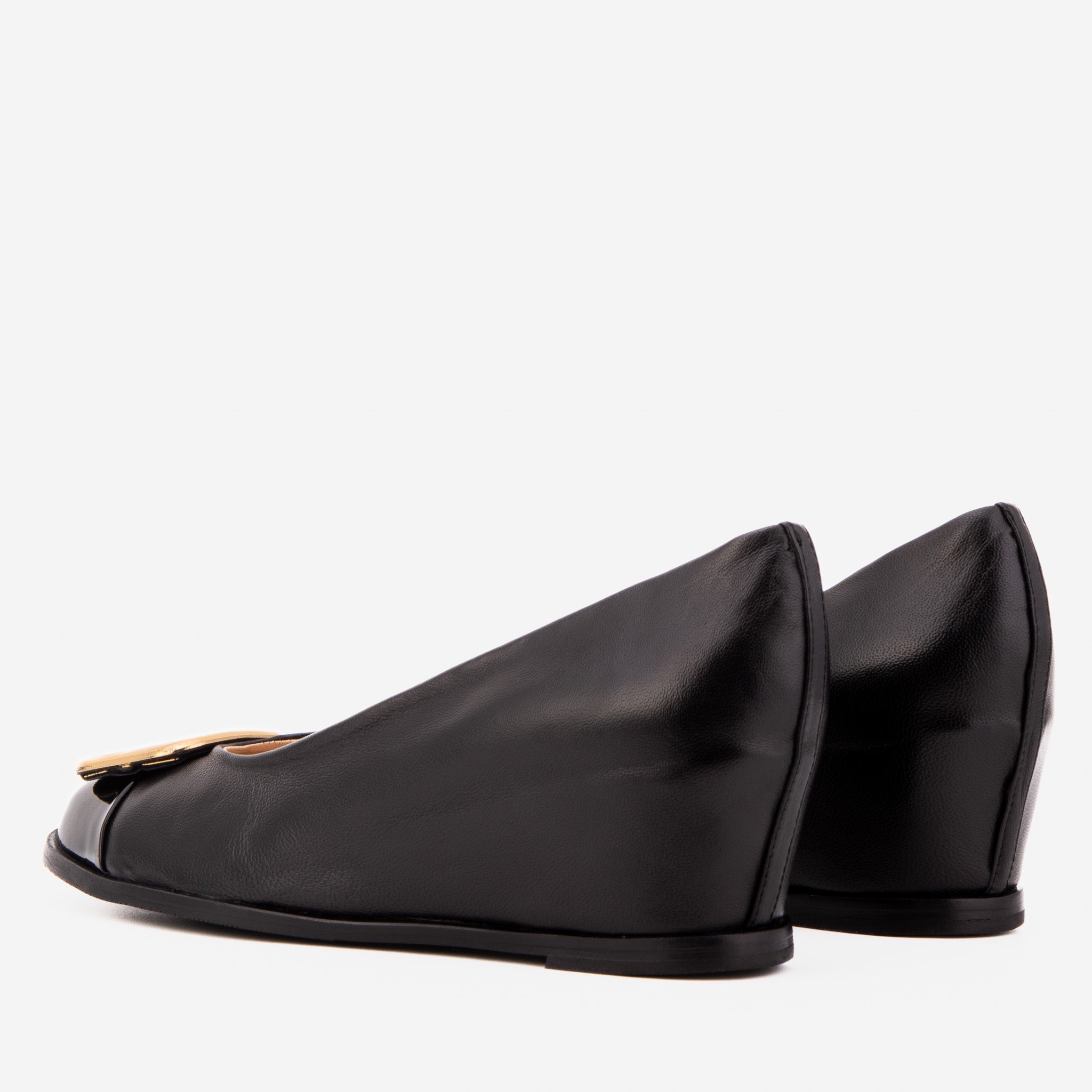 The Selene Black Leather Wedge Heel Shoe