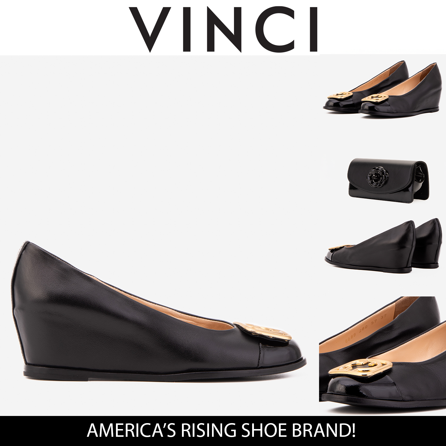The Selene Black Leather Wedge Heel Shoe