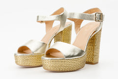 The Tampico Platform Heel Gold Leather Sandal