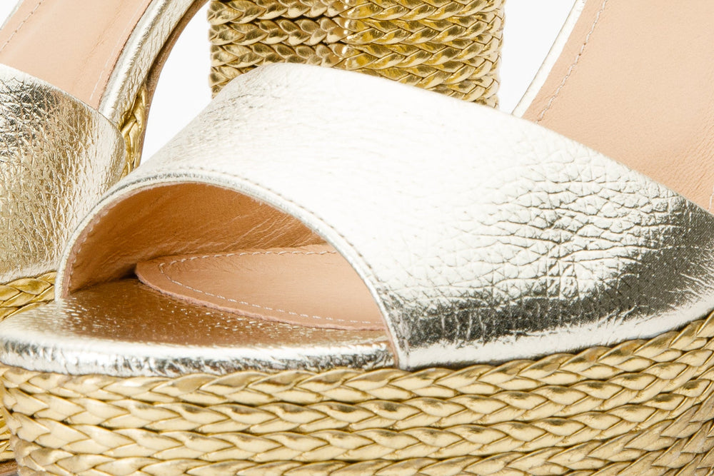 The Tampico Platform Heel Gold Leather Sandal