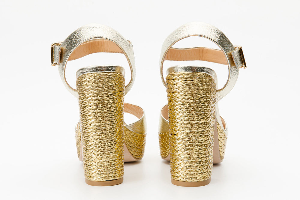 The Tampico Platform Heel Gold Leather Sandal