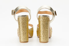 The Tampico Platform Heel Gold Leather Sandal