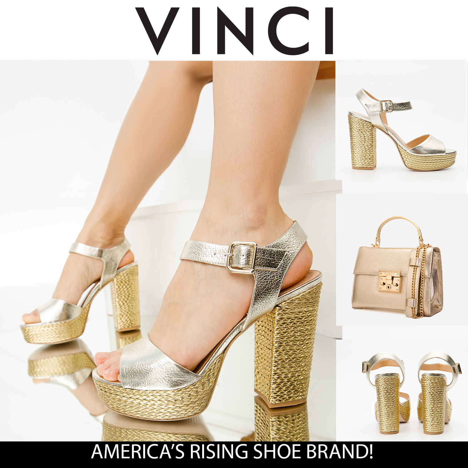 The Tampico Platform Heel Gold Leather Sandal