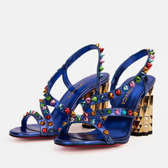 The Caris Sax Blue Block Heel Spike Leather Sandal Final Sale!