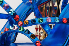 The Caris Sax Blue Block Heel Spike Leather Sandal Final Sale!