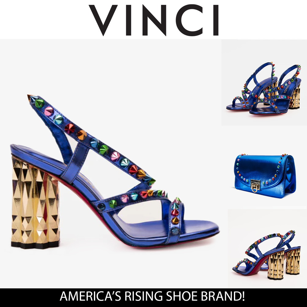The Caris Sax Blue Block Heel Spike Leather Sandal Final Sale!