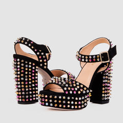 The Tampico Black Suede Leather Spike Platform Heel Sandal