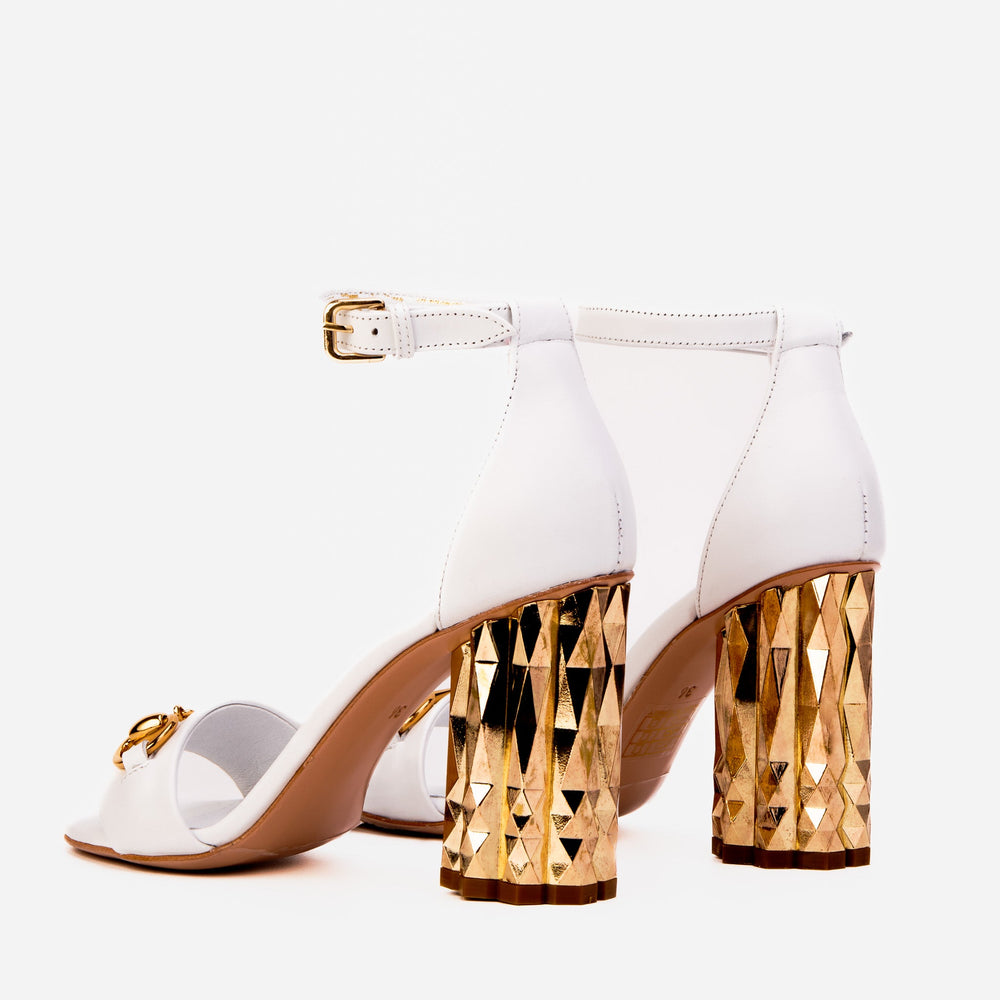 The Avlonya Block Heel White Leather Sandal