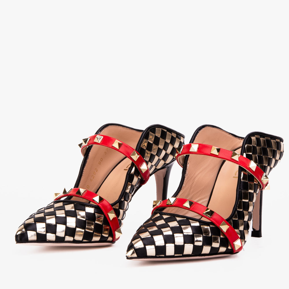 The Dosso Black Handwoven Leather Pointy Toe Sandal
