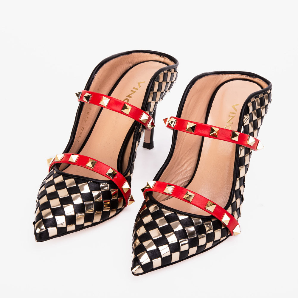 The Dosso Black Handwoven Leather Pointy Toe Sandal