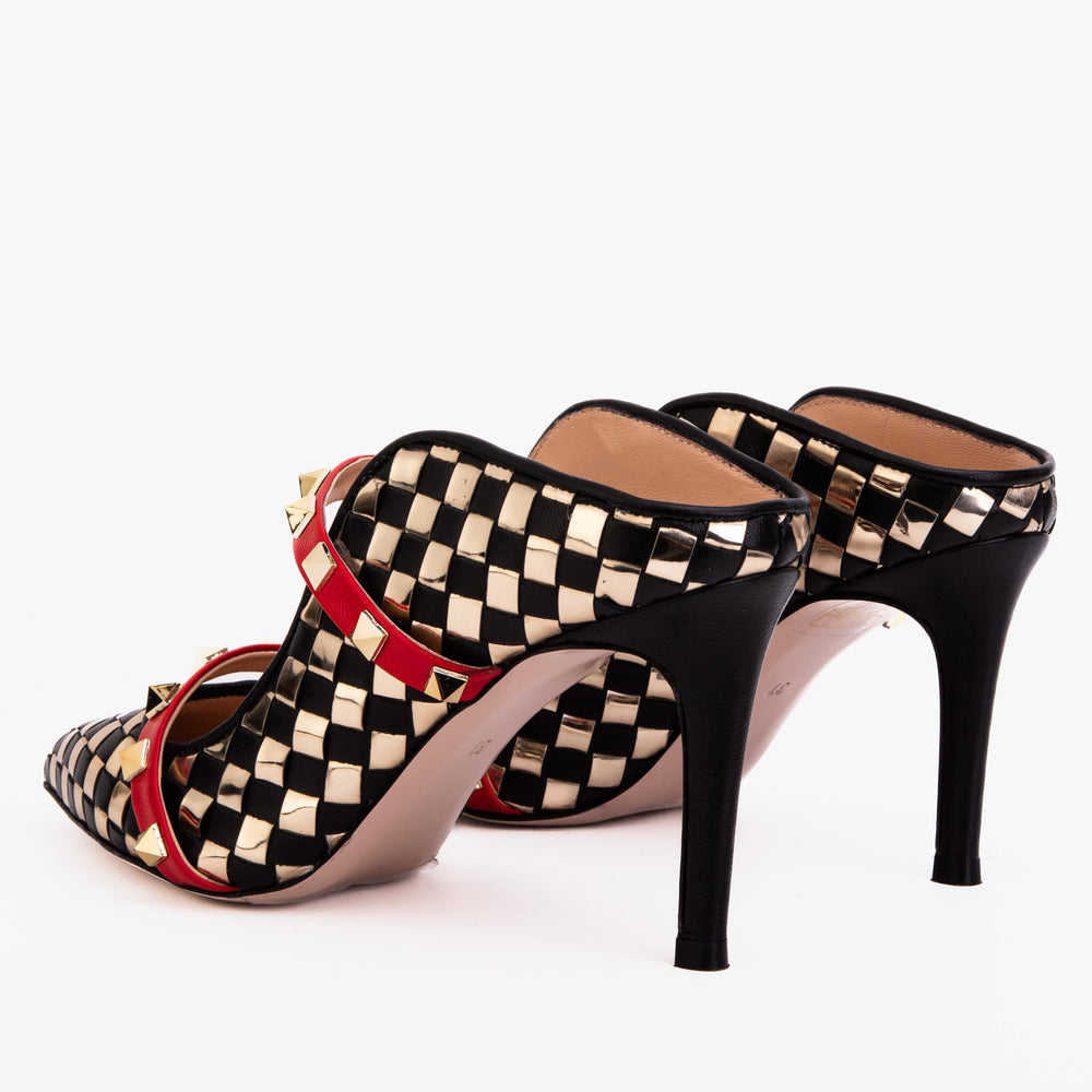 The Dosso Black Handwoven Leather Pointy Toe Sandal