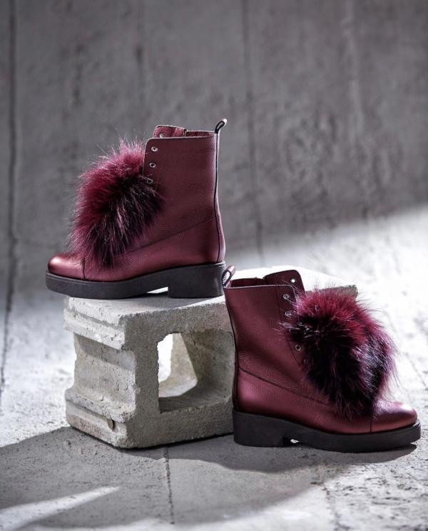 The Kajapati Burgundy Leather Natural Fur Mid Calf Boot