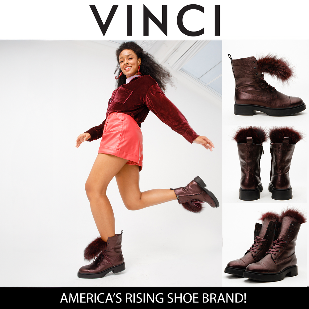 The Kajapati Burgundy Leather Natural Fur Mid Calf Boot