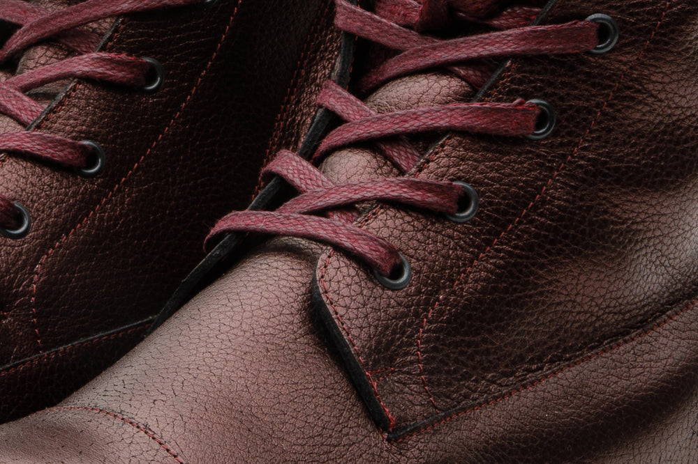 The Kajapati Burgundy Leather Natural Fur Mid Calf Boot