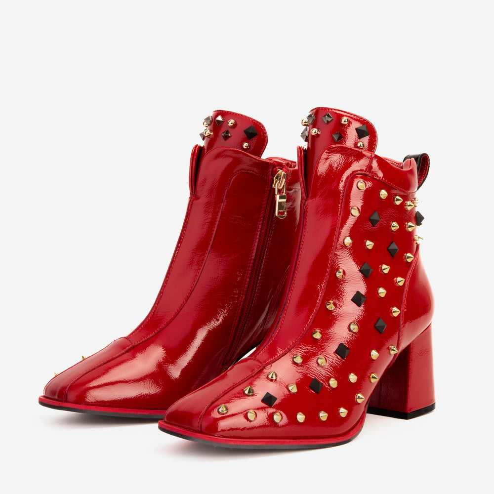 The Infanta Red Leather Block Heel Boot