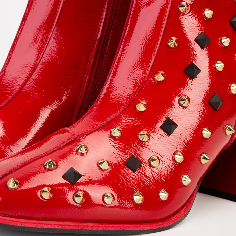 The Infanta Red Leather Block Heel Boot