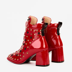 The Infanta Red Leather Block Heel Boot