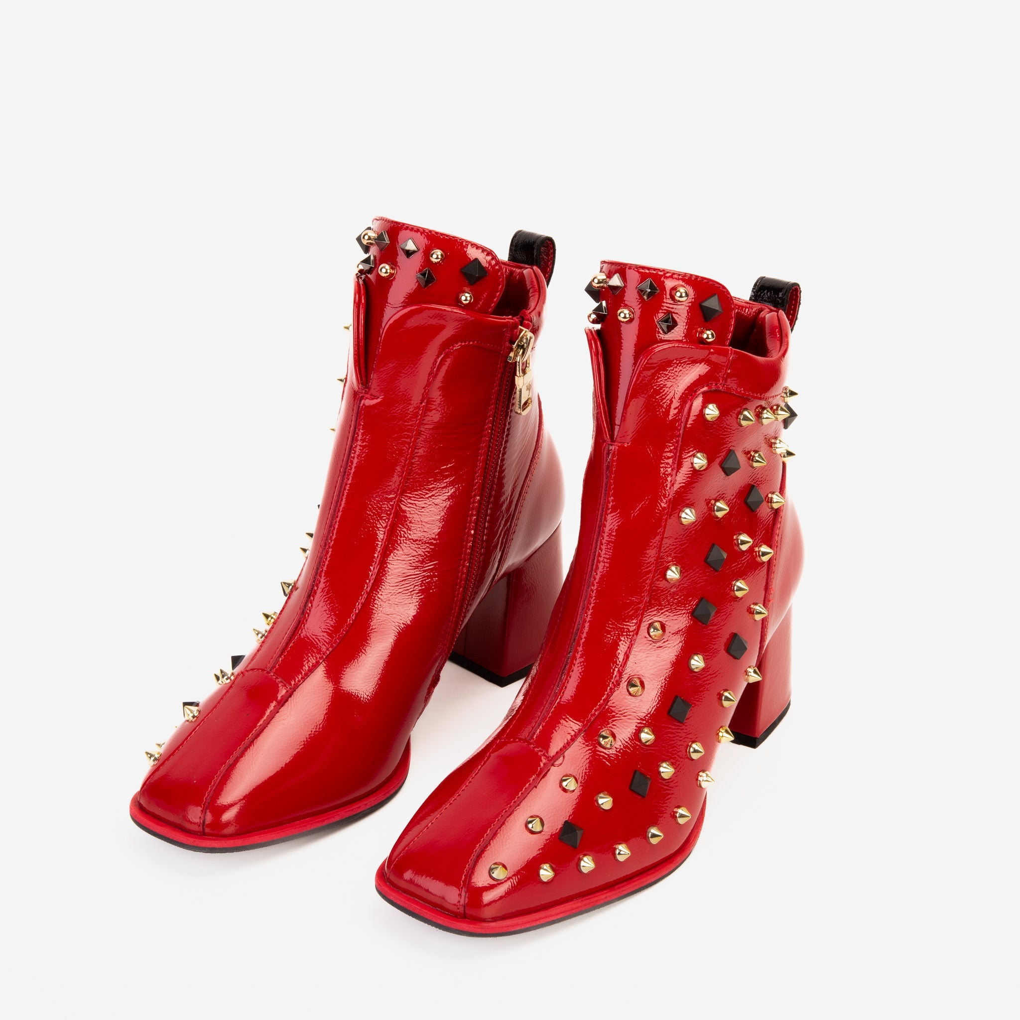 The Infanta Red Leather Block Heel Boot