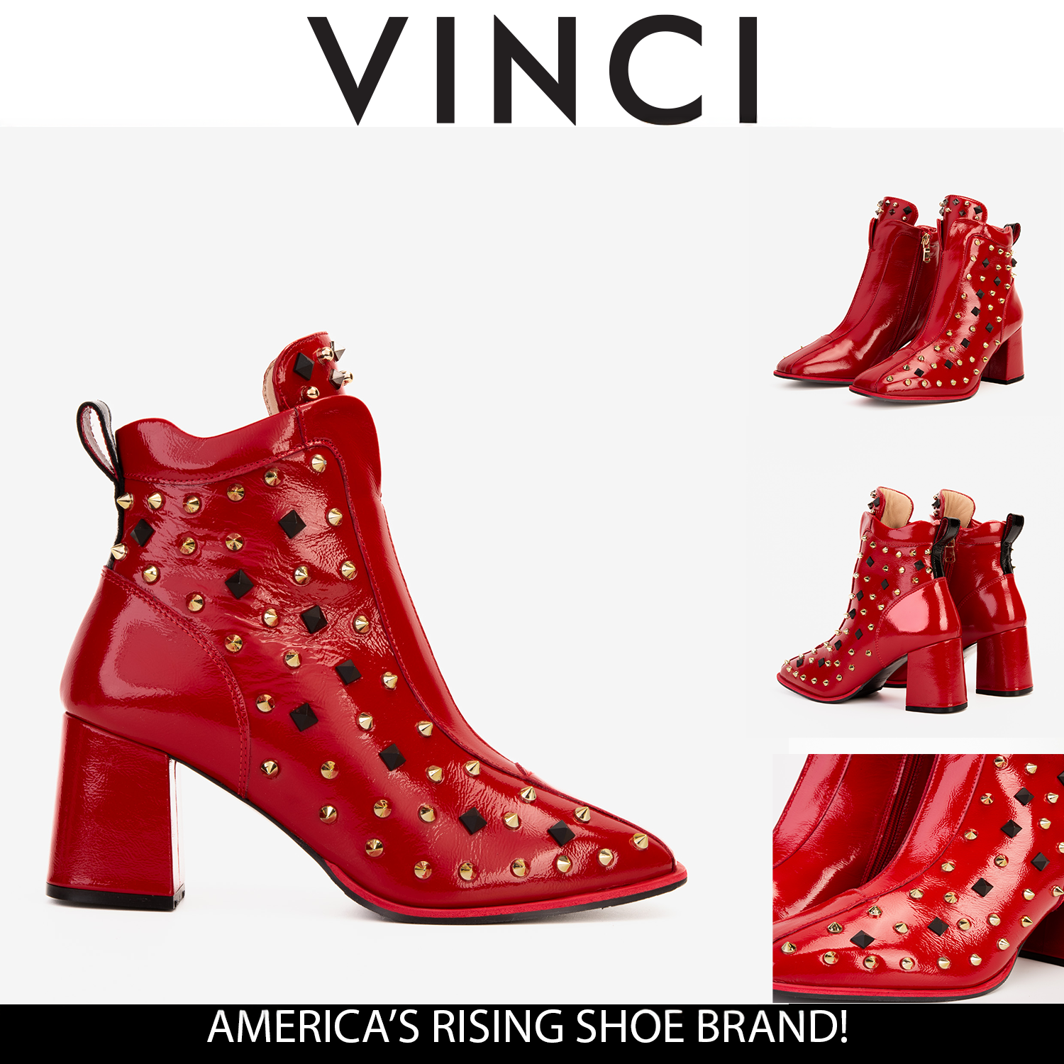 The Infanta Red Leather Block Heel Boot