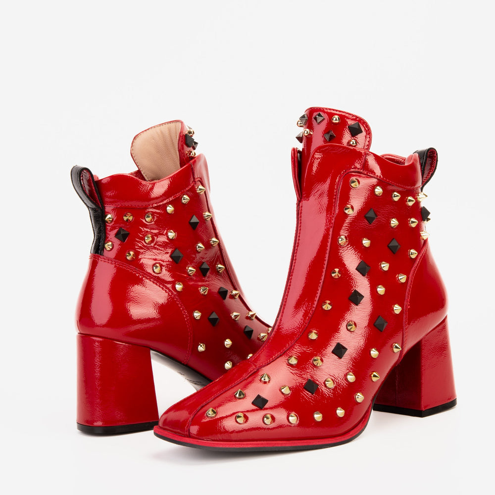 The Infanta Red Leather Block Heel Boot