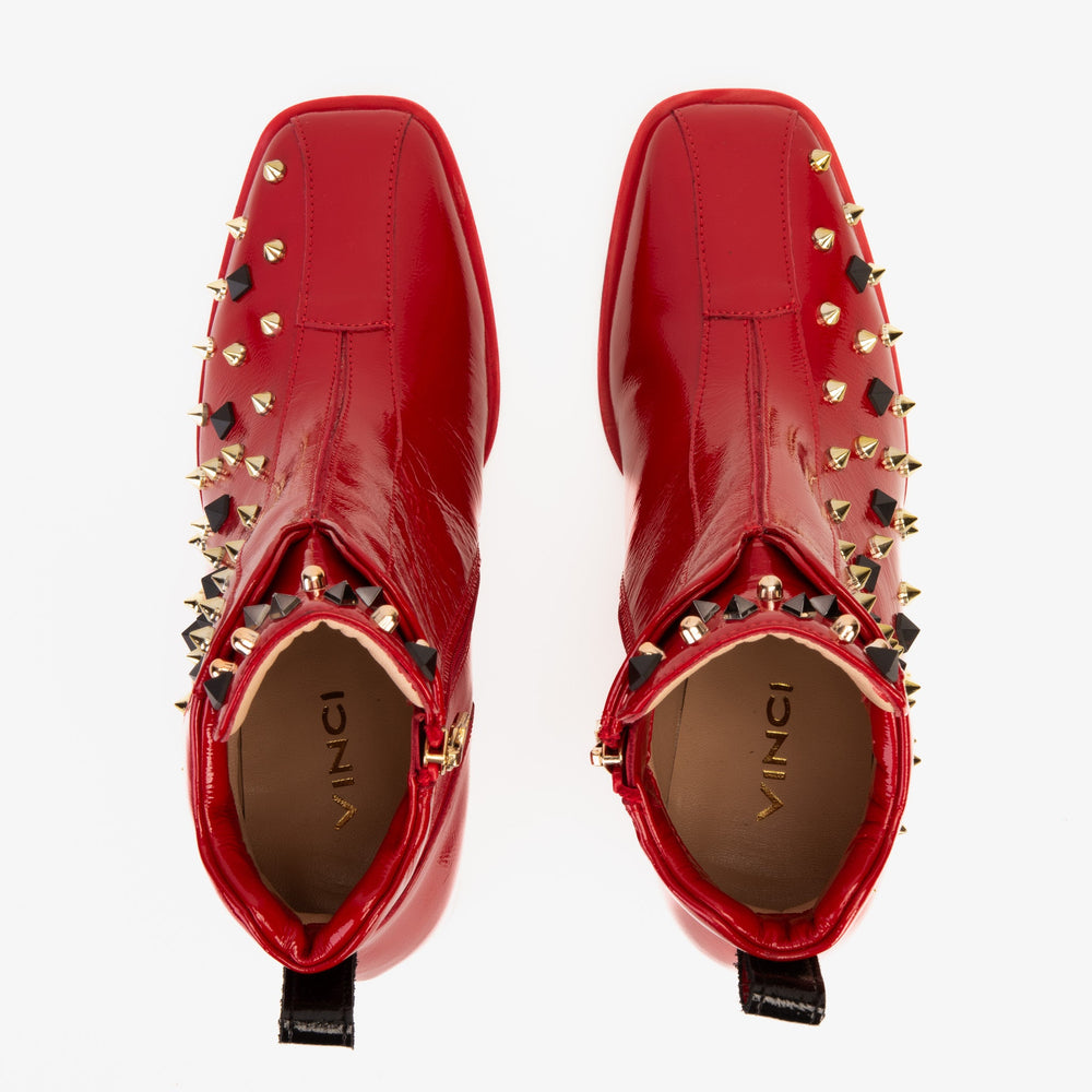 The Infanta Red Leather Block Heel Boot