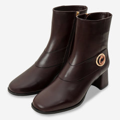 The Windsor Brown Leather Block Heel Boot