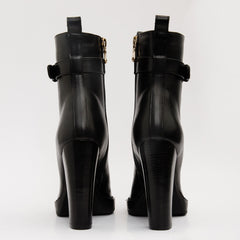 The Estrada Black Leather Lace-Up Platform Heel Mid Calf Boot