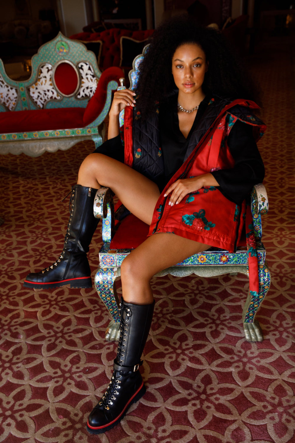 The Istinye Black Leather Knee High Lace-Up Boot Limited Edition