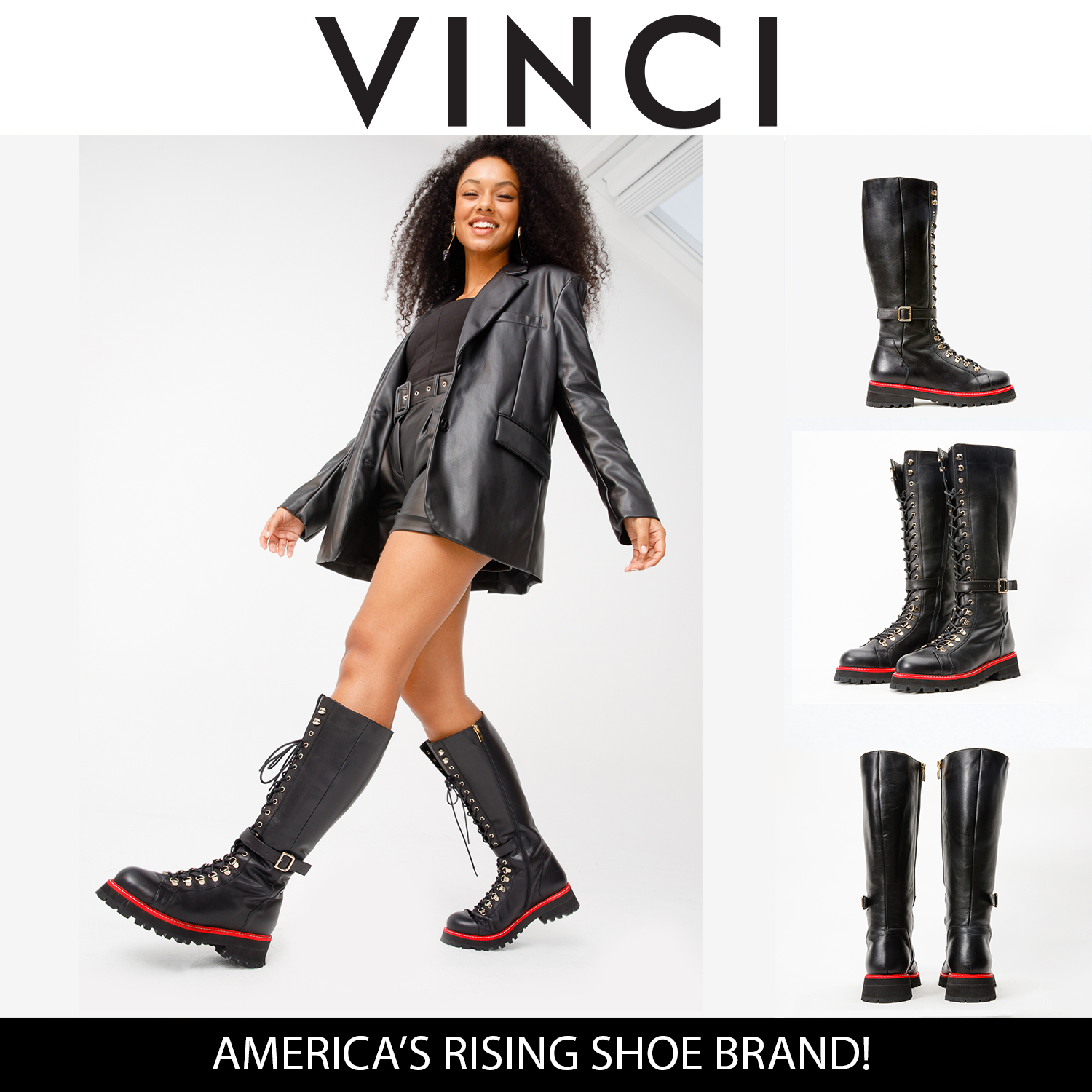 The Istinye Black Leather Knee High Lace-Up Boot Limited Edition