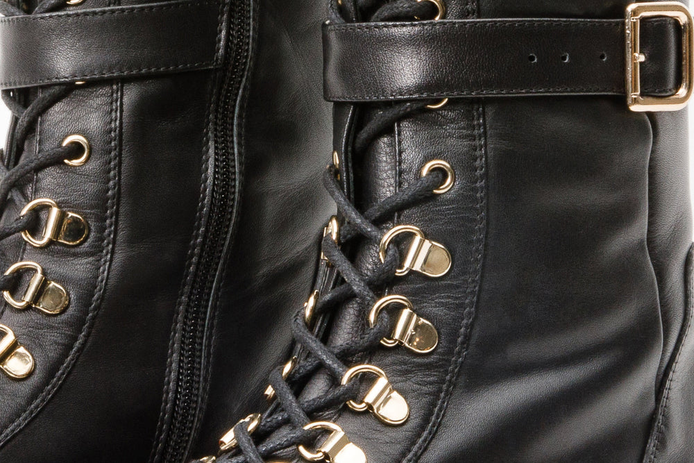 The Istinye Black Leather Knee High Lace-Up Boot Limited Edition