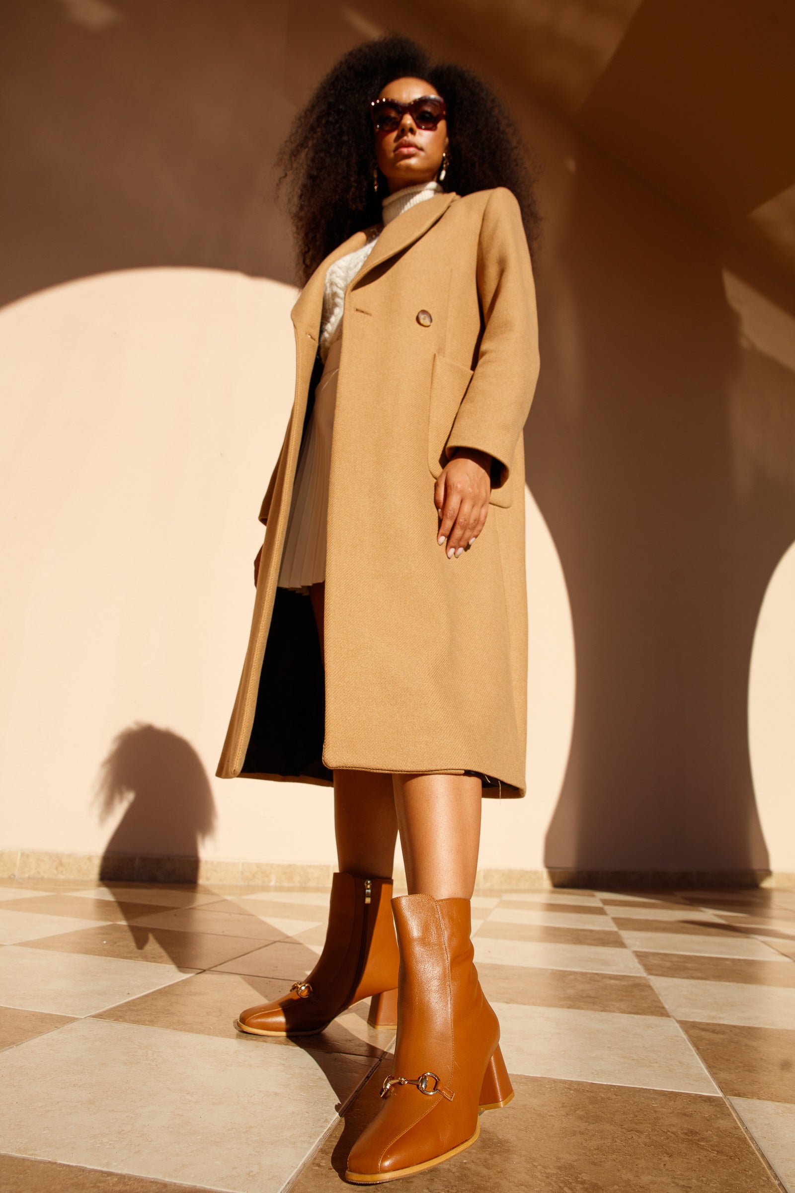 The Bukres Tan Leather Block Heel Mid Calf Boot