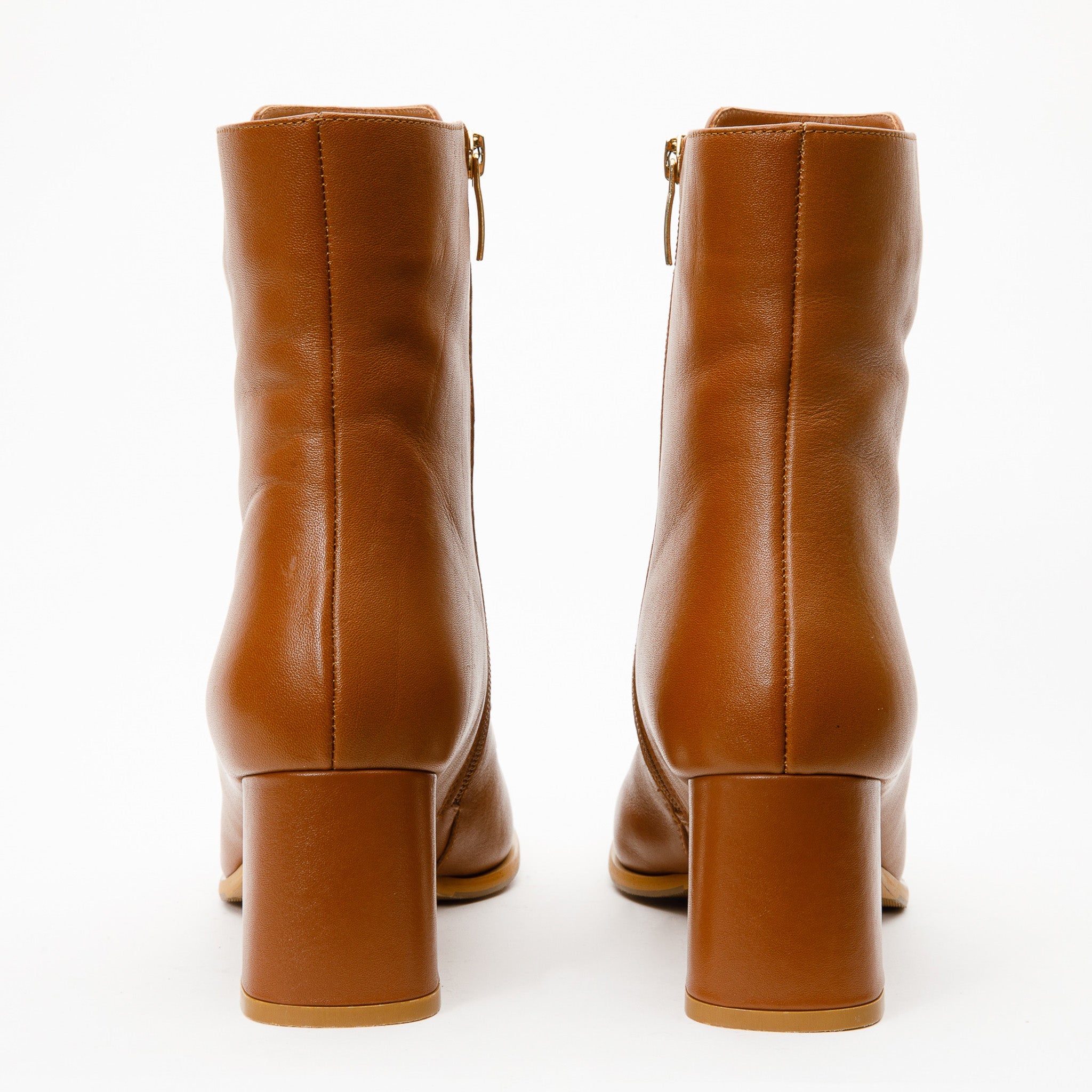The Bukres Tan Leather Block Heel Mid Calf Boot