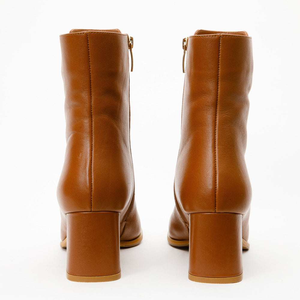 The Bukres Tan Leather Block Heel Mid Calf Boot