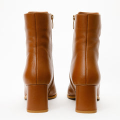 The Bukres Tan Leather Block Heel Mid Calf Boot