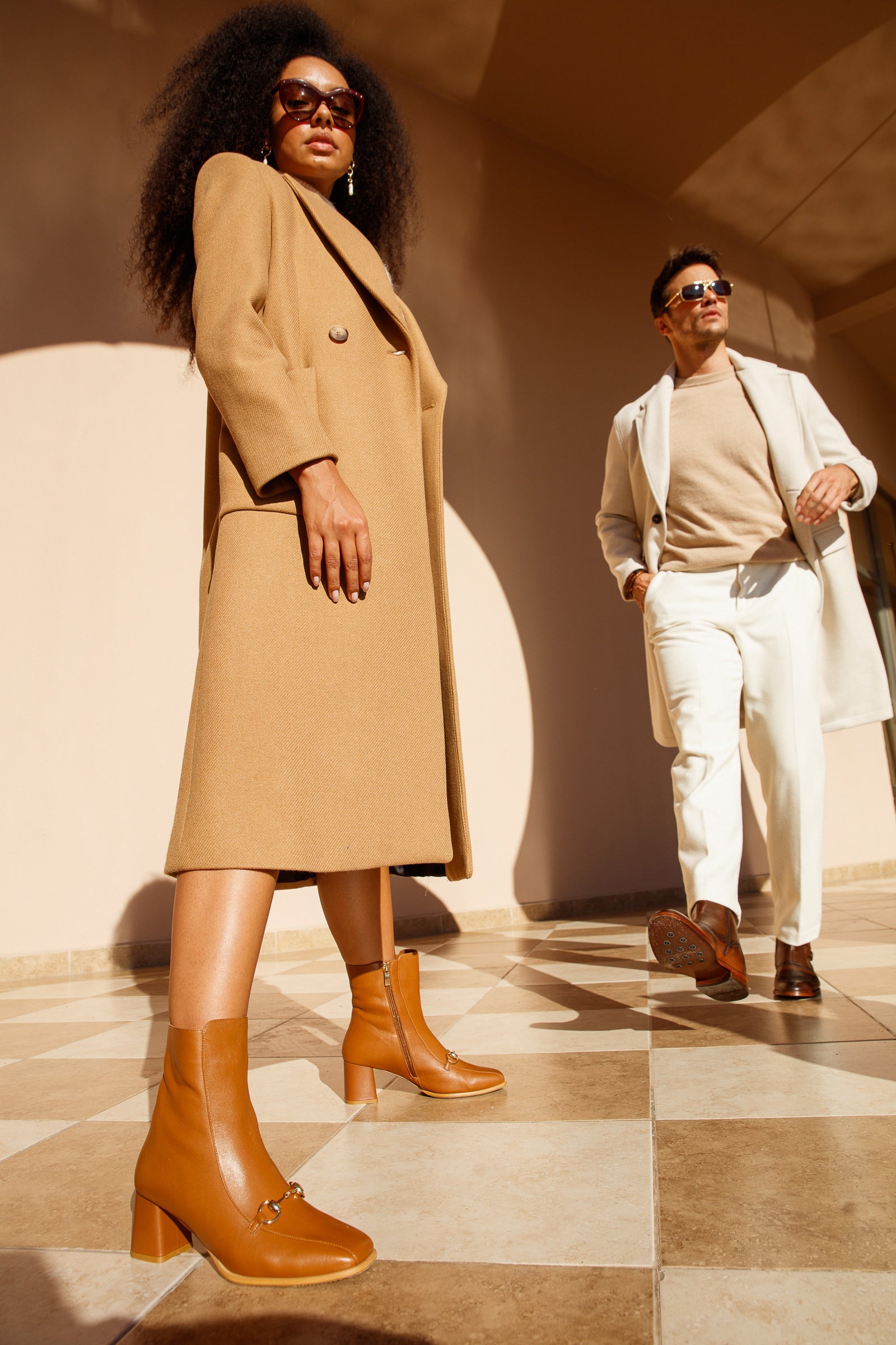 The Bukres Tan Leather Block Heel Mid Calf Boot