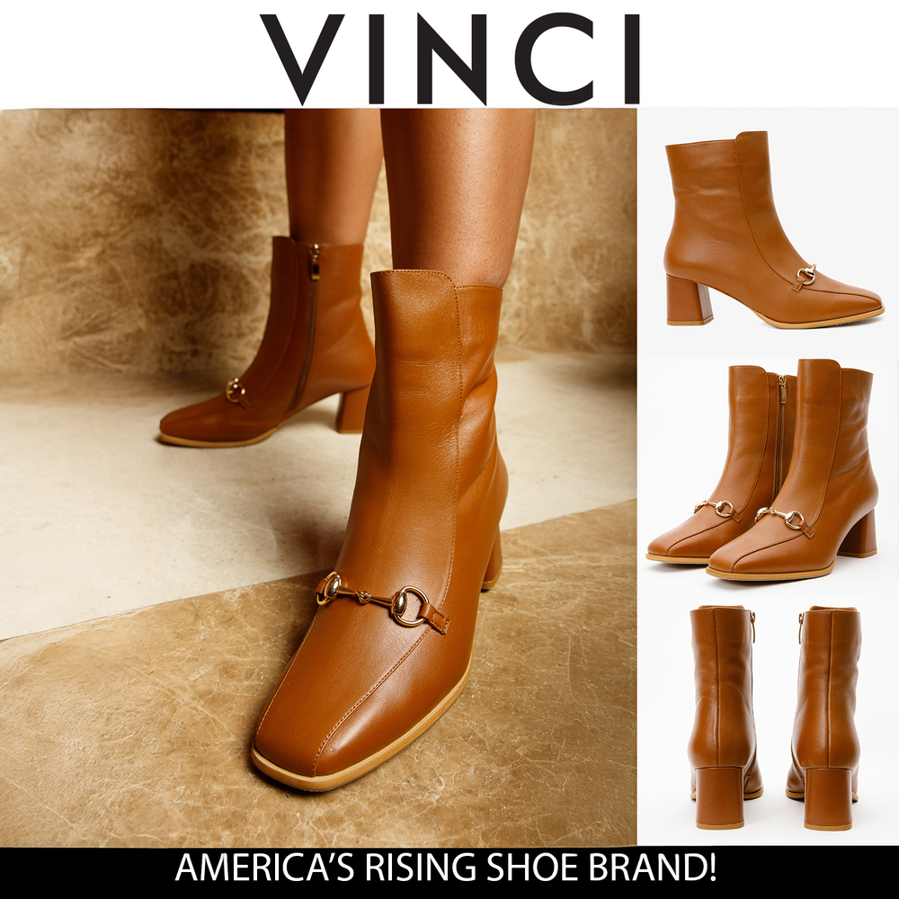 The Bukres Tan Leather Block Heel Mid Calf Boot
