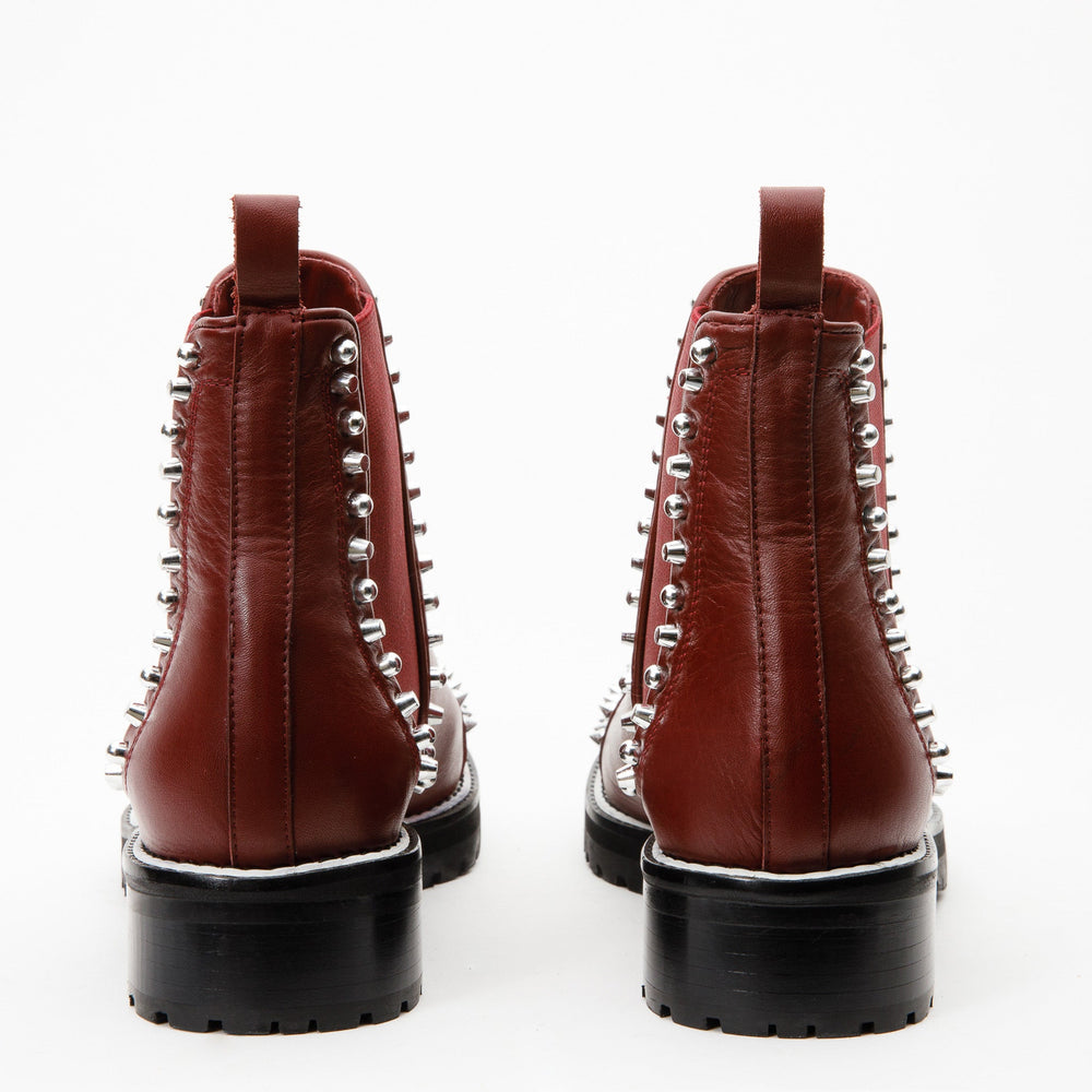 The Vuvulane Burgundy Spike Leather Ankle  Boot